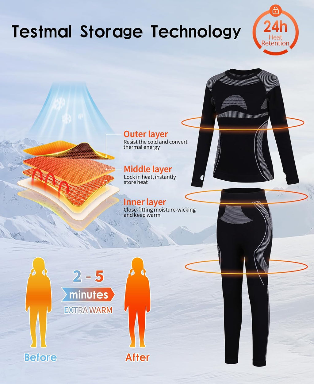 Seamless Thermal Underwear for Kids Ski Base Layer Long Johns Set | Heat Retention, Quick Dry, Moisture Wicking