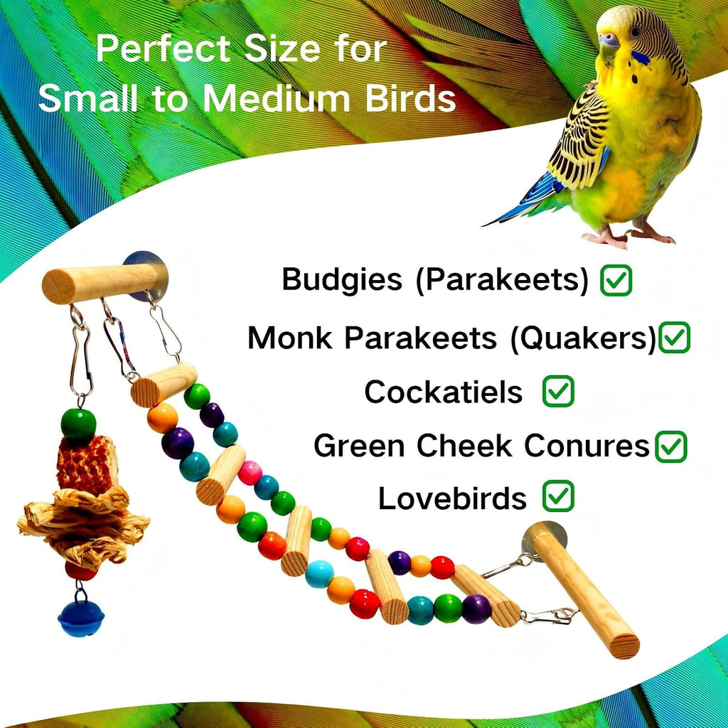 Bird Ladder for Cage, Natural Wooden Parrot Climbing Ladder | Parakeet Perch, Chew Toys for Parrot Conure Cockatiel