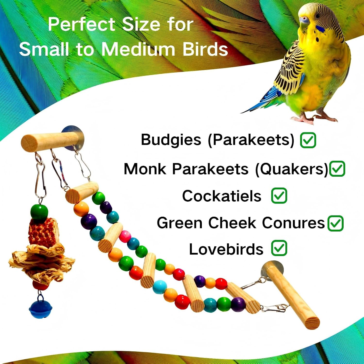 Bird Ladder for Cage, Natural Wooden Parrot Climbing Ladder | Parakeet Perch, Chew Toys for Parrot Conure Cockatiel