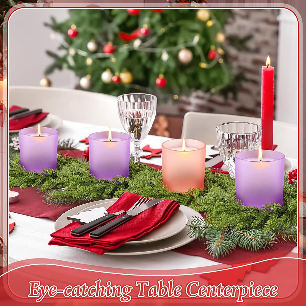 4 Pcs Christmas Advent Candle Holder with Wreath Catholic Nativity Scene Glass Votive Tealight Candle Holders Purple