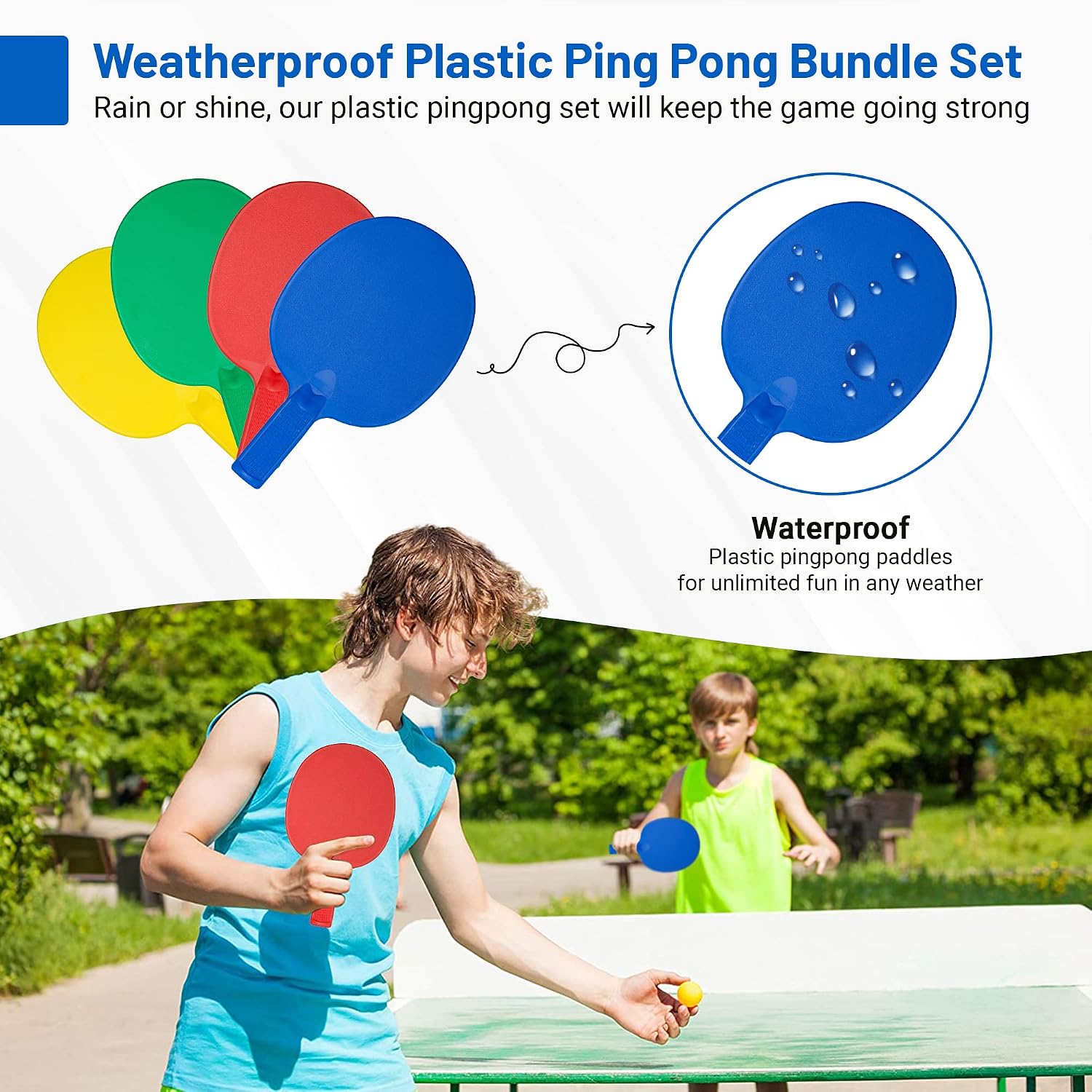 Plastic Portable Ping Pong Paddles Set of 4 Table Tennis Paddles with Retractable Ping Pong Net - 2 Ping Pong Balls
