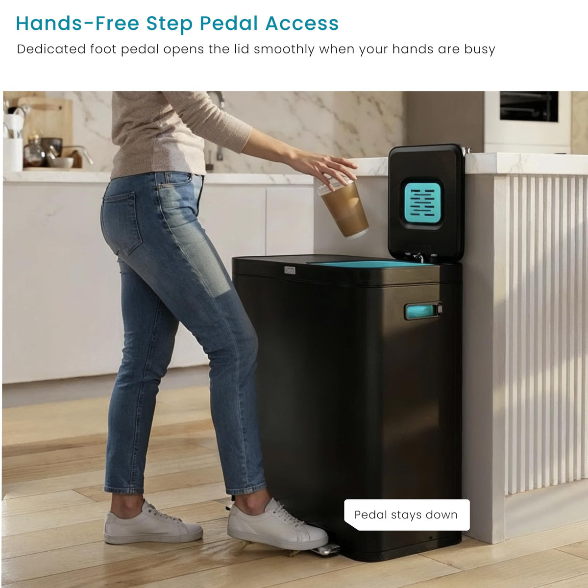 16 Gallon Kitchen Trash Can with Dual Compartments
