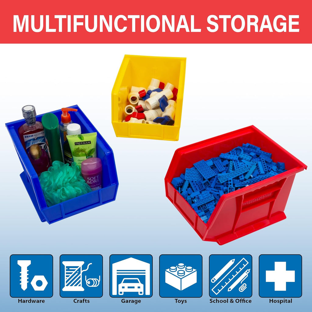 30239 AkroBins Plastic Storage Bins, 11"x8"x7", Red, 6-Pack | Space-Saving Stackable Bins for Garage, Pantry, Craft
