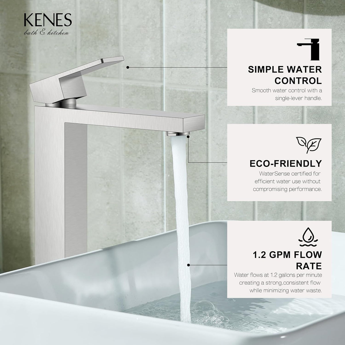 Brushed Nickel Vessel Sink Faucet, 1 Handle Tall Bathroom Sink Faucet