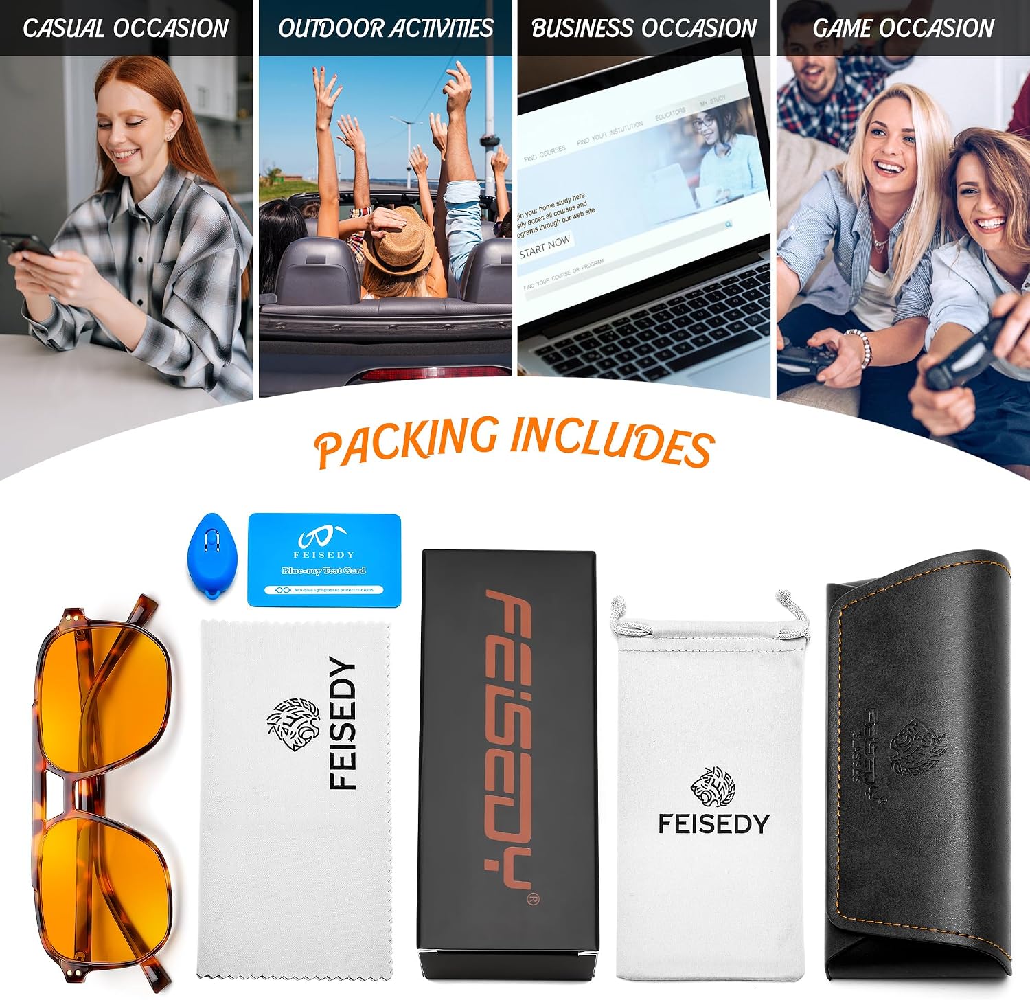 Blue Light Glasses for Computer Gaming Anti Eyestrain Glasses G2835 | Blue Light Blocking,Orange/Yellow/Red Lens,Anti