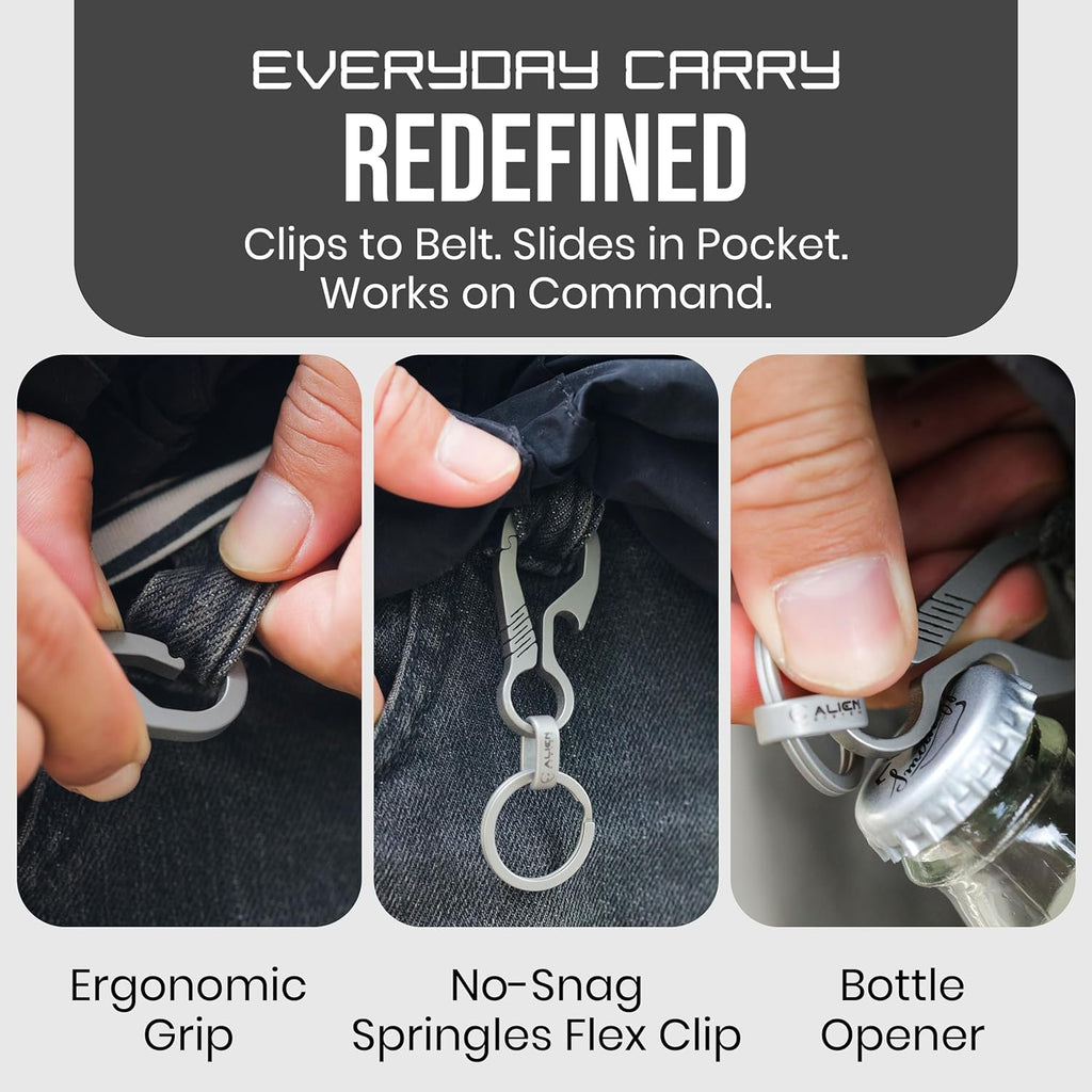 Titanium Carabiner Keychain Hook with Titanium Key Rings - 2 Pack EDC | Strong no-snag single body structure with