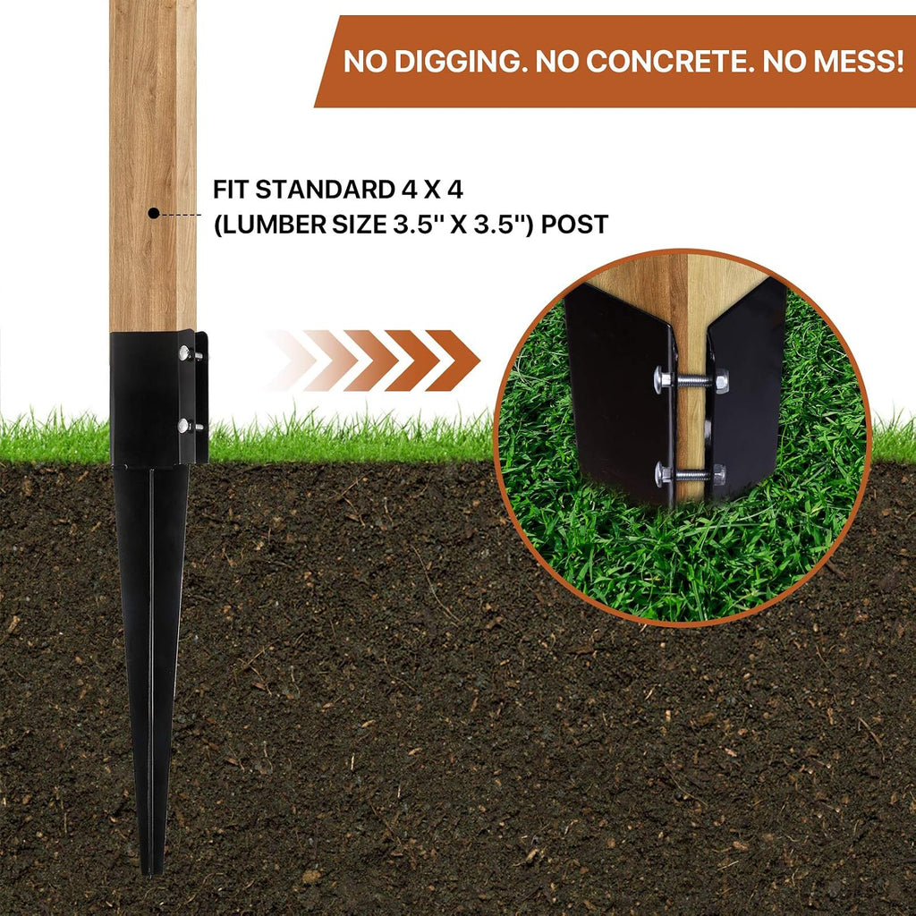 6 Pcs Fence Post Anchor Ground Spike 4x4 Metal Post Stake 24 Inch for Mailbox Deck Railing Black