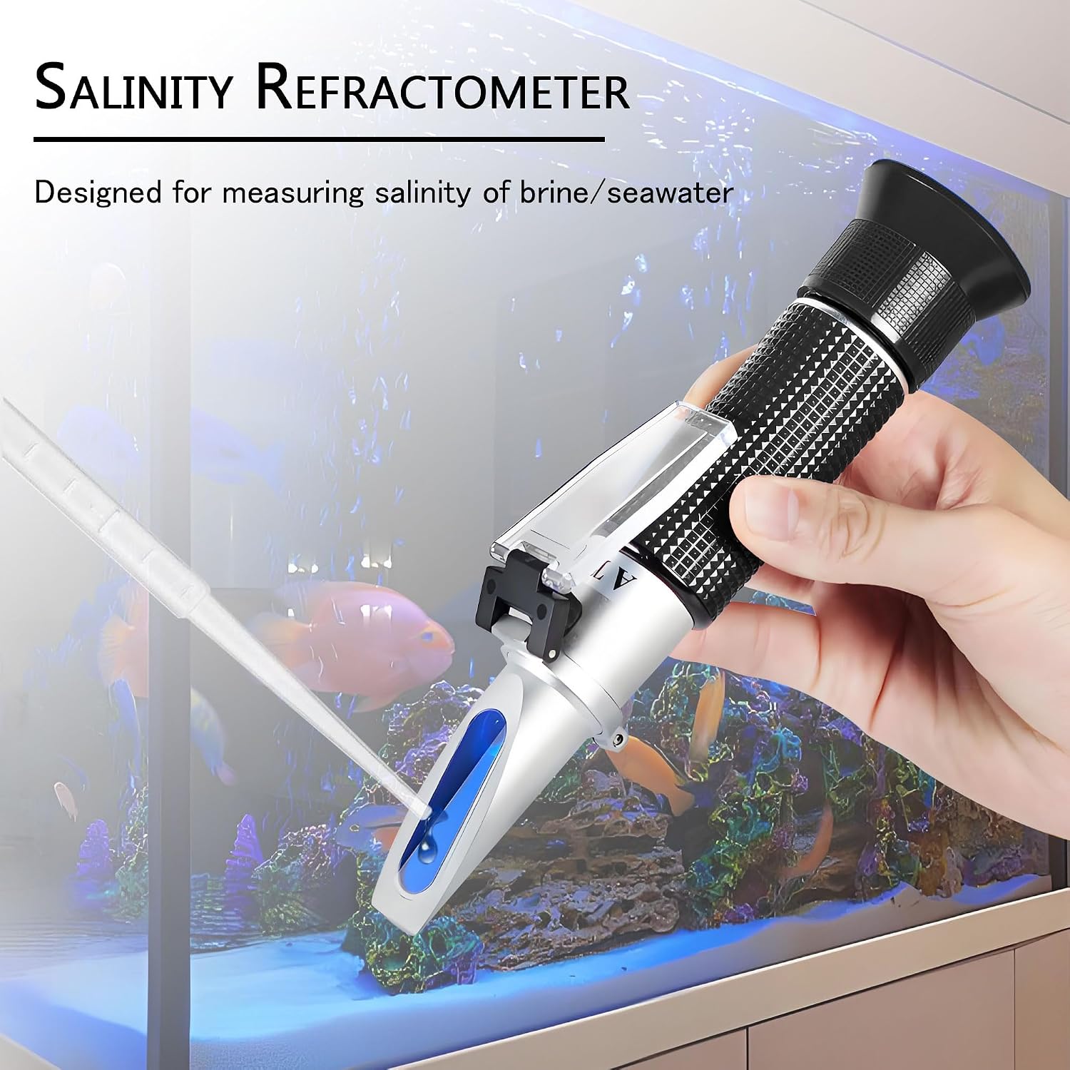 Seawater Salinity Refractometer, Automatic Temperature Compensation Seawater Salinity Hydrometer, 0-100ppt &