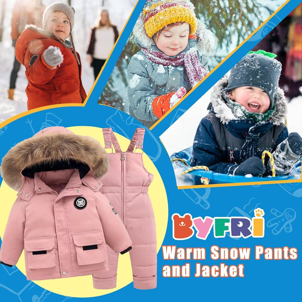Toddler Snow Suits Boys Girls Hooded Down Jacket & Ski Bib Pants Set Baby Snowsuit Coat Infant Winter Jumpsuit 18M-4T
