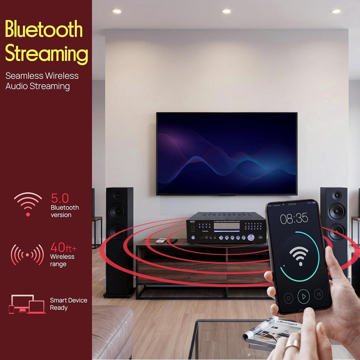 4 Channel Bluetooth Home Amplifier - Front Loading DVD/CD Player - 3000W Peak Stereo Receiver - 2 Mic Inputs w/ Echo