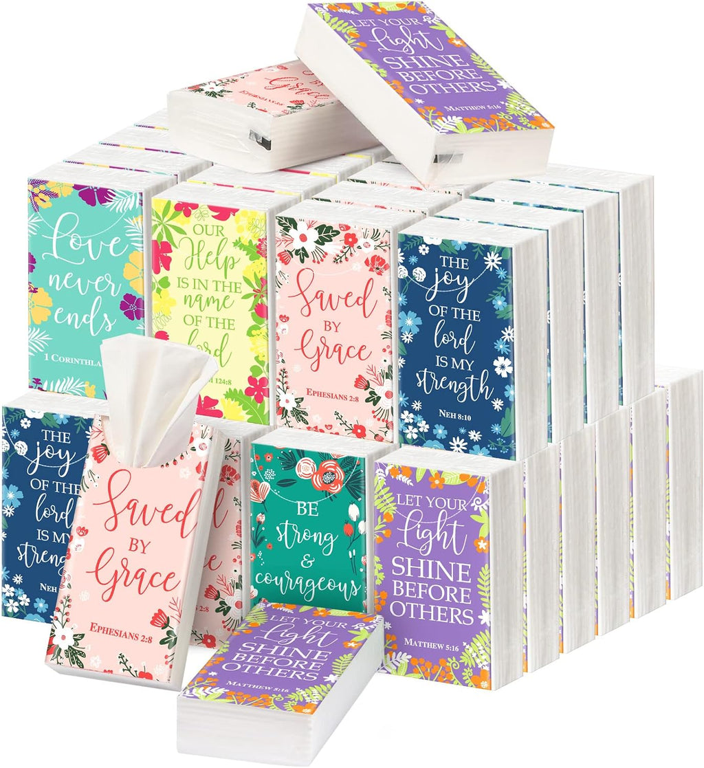 60 Pack Christian Pocket Tissues Bible Verse Tissues, Flower Style