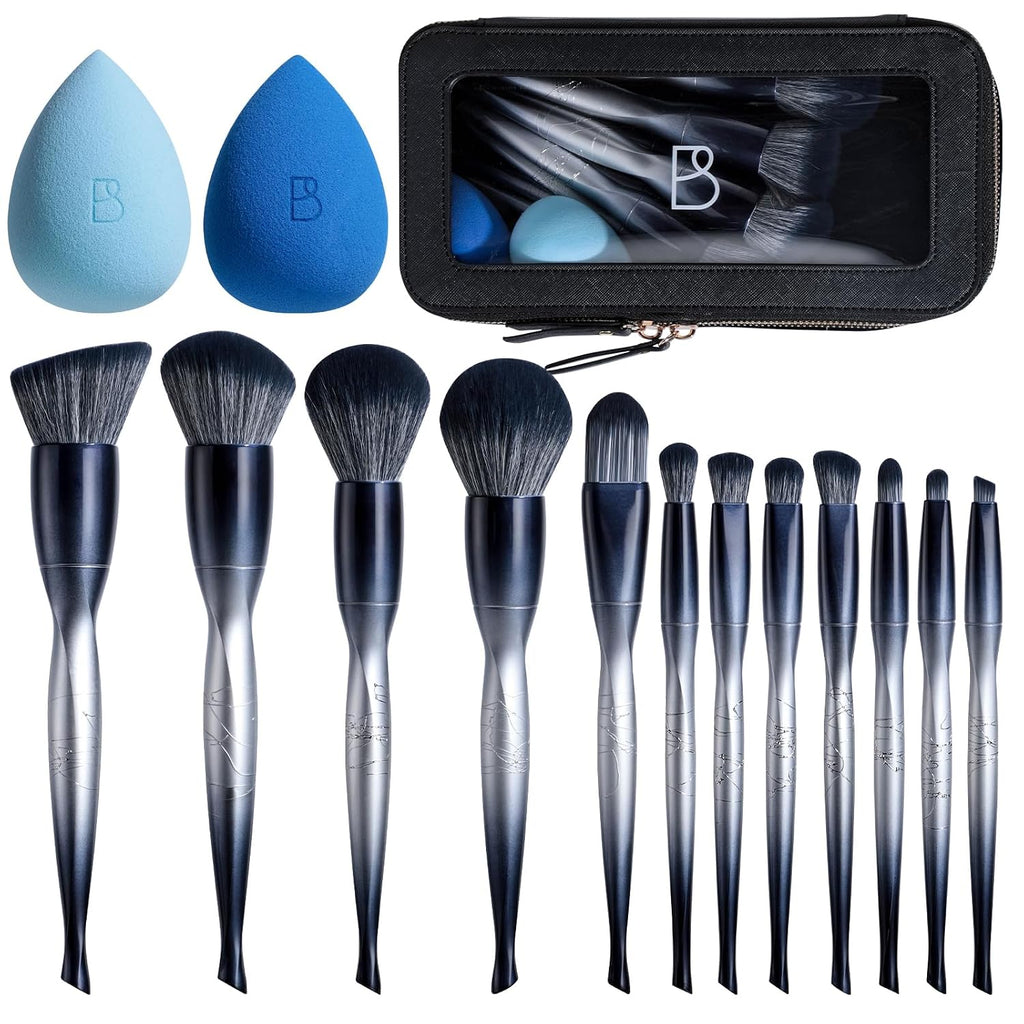 Professional Makeup Bruhses & 2 Pcs Makeup Sponges for FoundationPremium Synthetic Foundation Powder Concealers Eye
