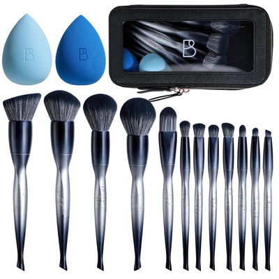 Professional Makeup Bruhses & 2 Pcs Makeup Sponges for FoundationPremium Synthetic Foundation Powder Concealers Eye
