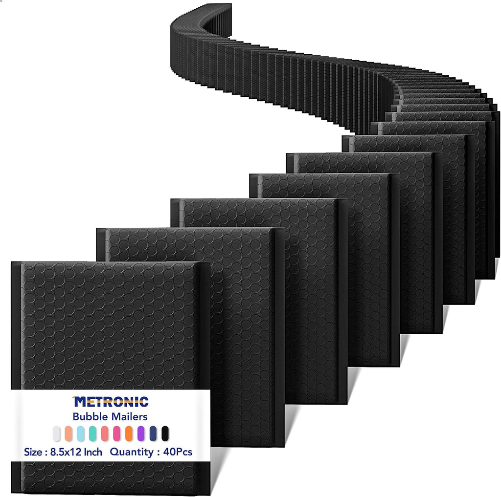 Bubble Mailers 8.5x12" Padded Envelopes Black 40 Pack Self Seal