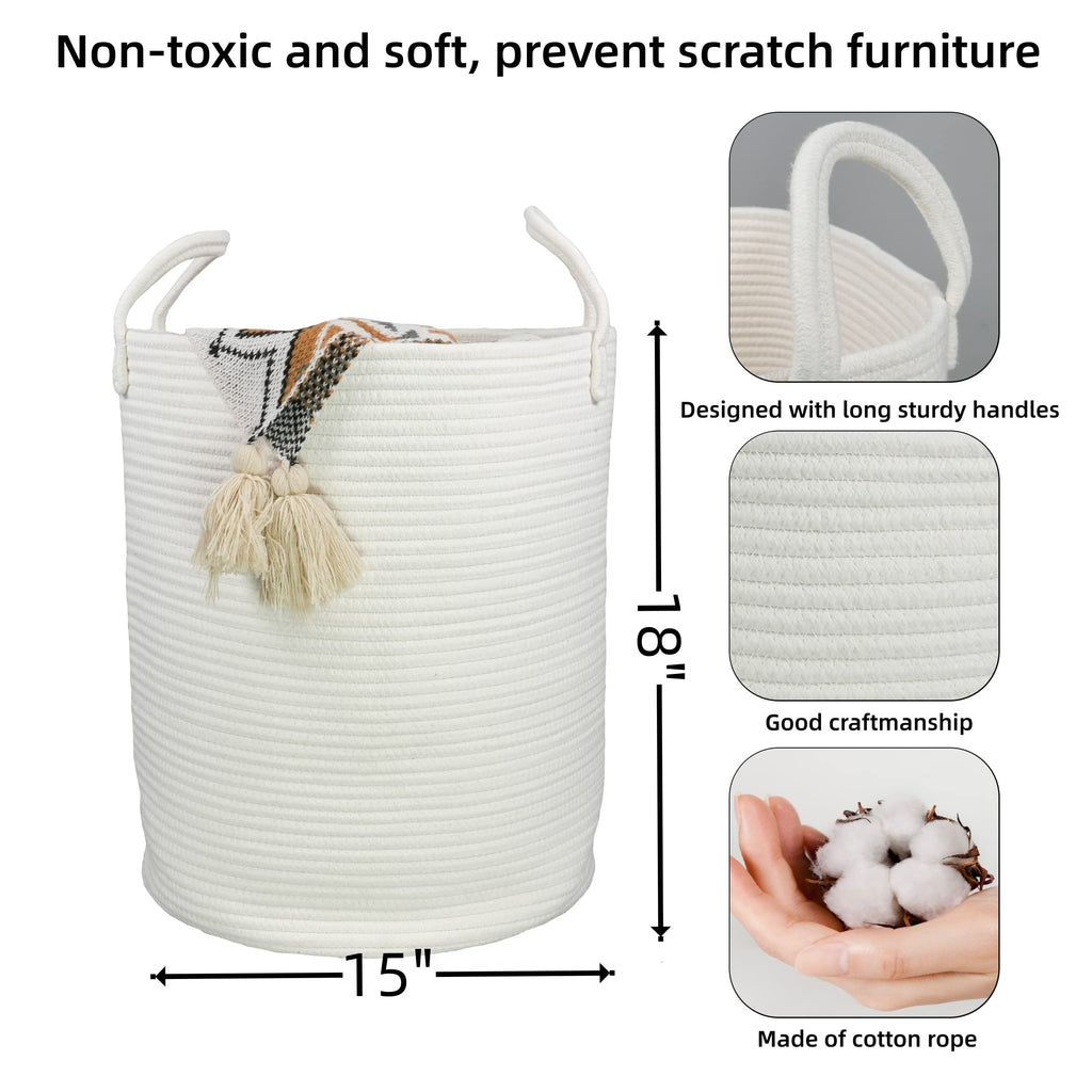 White Cotton Rope Laundry Basket Hamper for Clothes Large