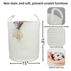 White Cotton Rope Laundry Basket Hamper for Clothes Large