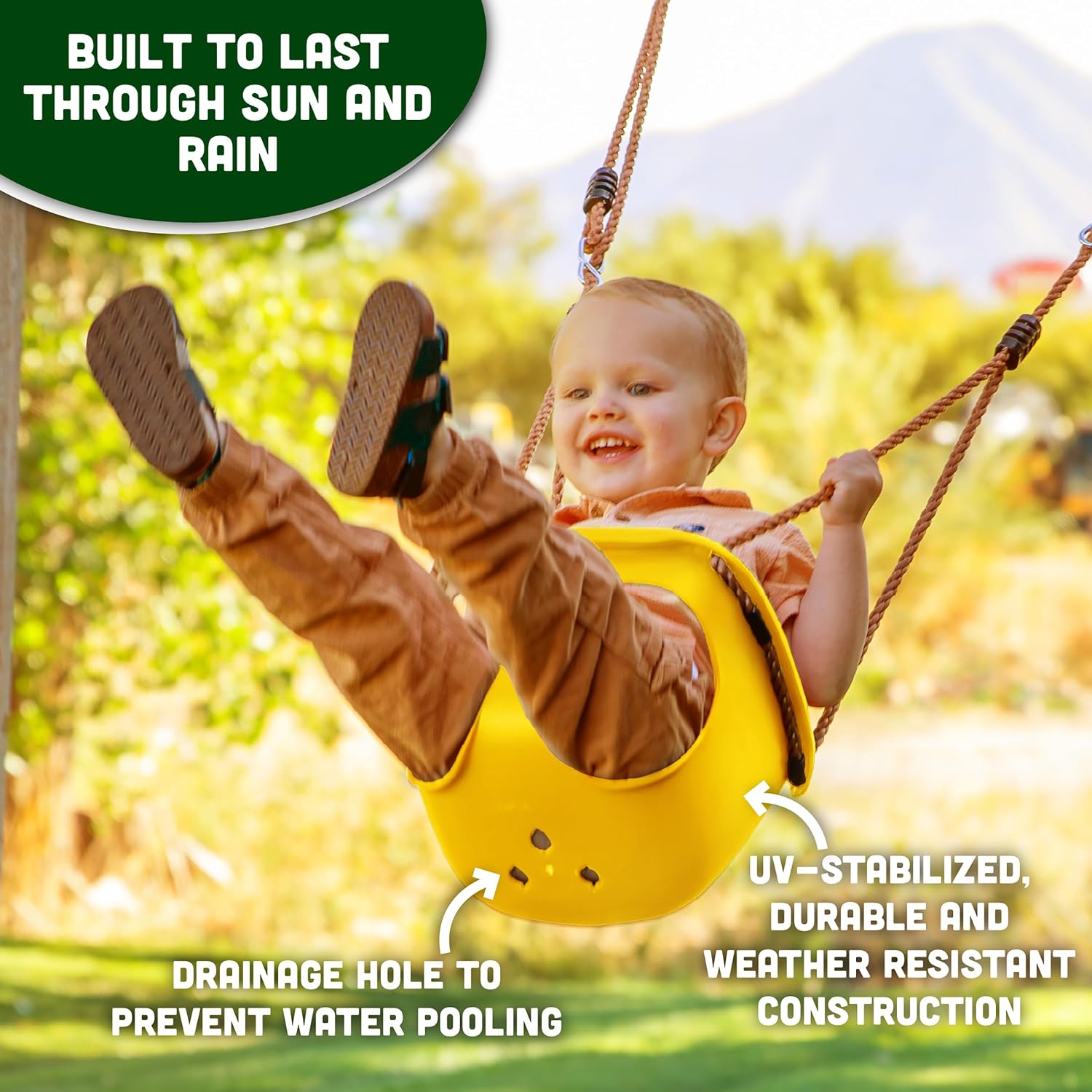 Acorn Adventures Toddler Swing Seat – Baby Bucket Swing for Outdoor Backyard & Porch, Adjustable Ropes, Easy Install
