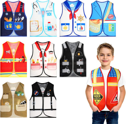 10 Pcs Kids Community Helper Dress Up Vest Career Cosplay Cloth Toddlers Occupation Pretend Play Costume (3-5 Years)