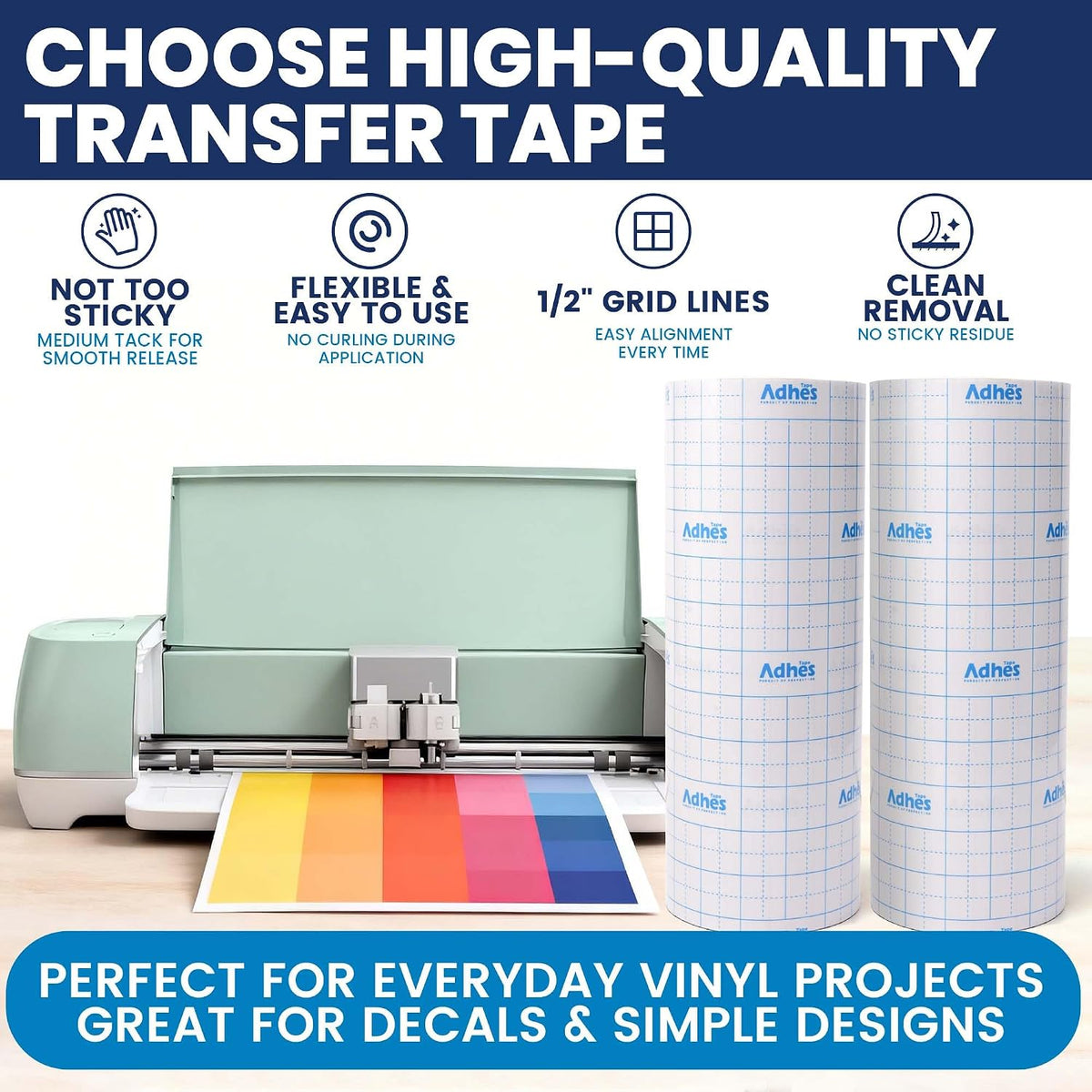 ADHES Clear Transfer Tape for Vinyl with Grid, 12" x 50FT