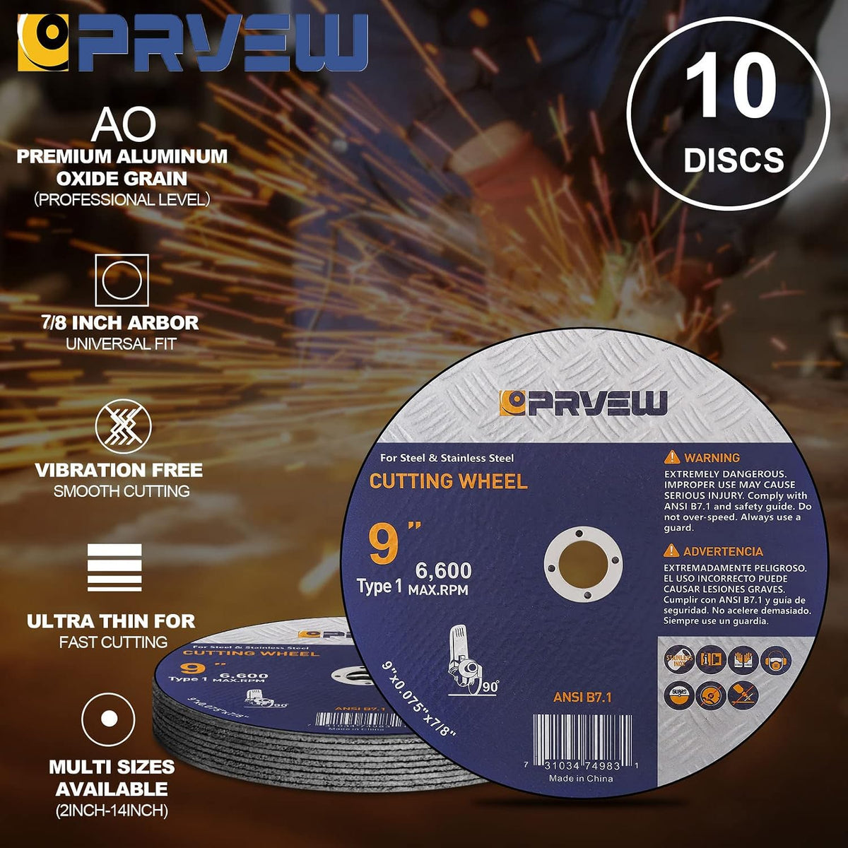 10-Pack Cut Off Wheels 9-Inch,9"x0.075"x7/8" Quality Cutting Disc