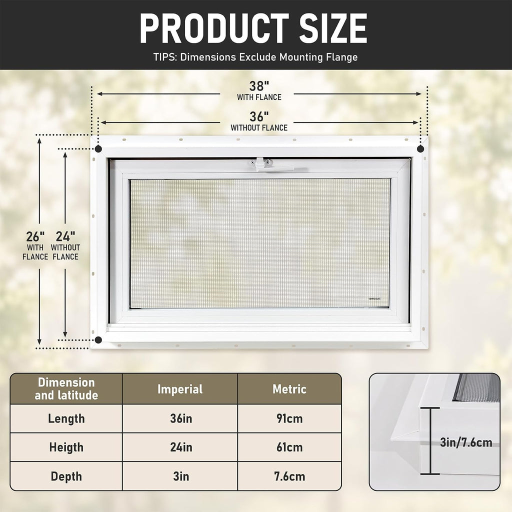 Vinyl Hopper Basement Window 36" x 24" White
