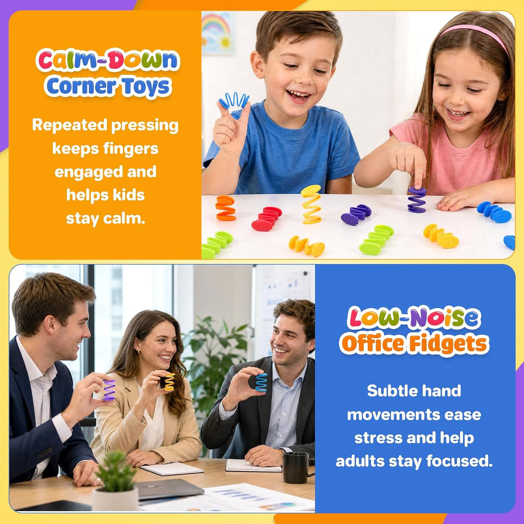 Fidget Sensory Toys for Kids: 12 Pack Press-and-Release Finger Fidgets - Quiet Fidget Toys for Classroom Focus & Calm