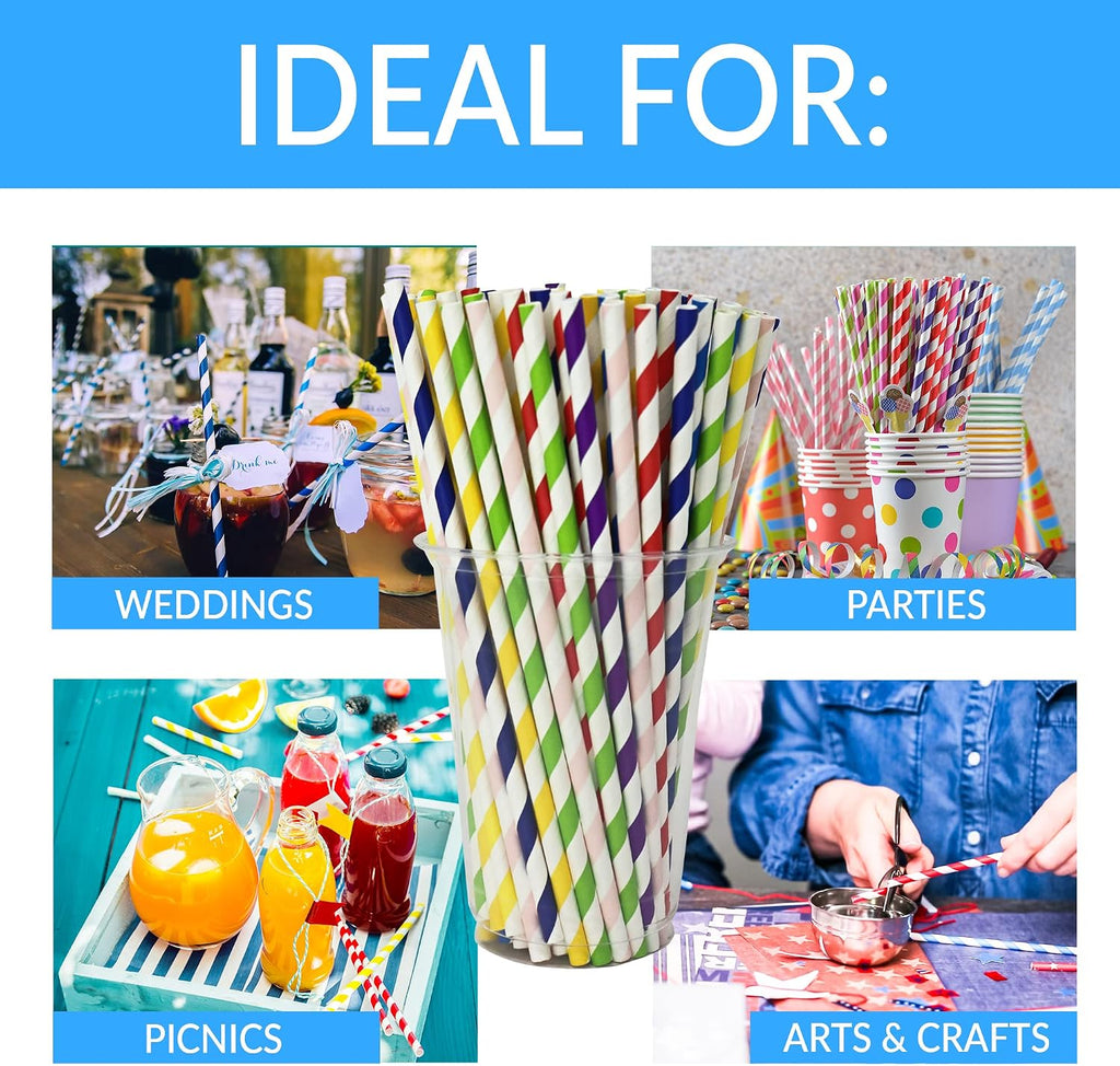 1000 Pack Paper Straws (Assorted Colors) | Bulk Pack, Disposable