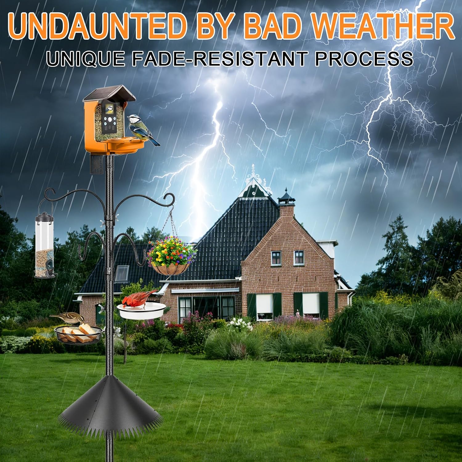 Bird Feeder Pole, 92 Inch Squirrel-Proof Bird Feeder Stand with 4 Shepherd Hooks, Water Bowl and Mesh Tray