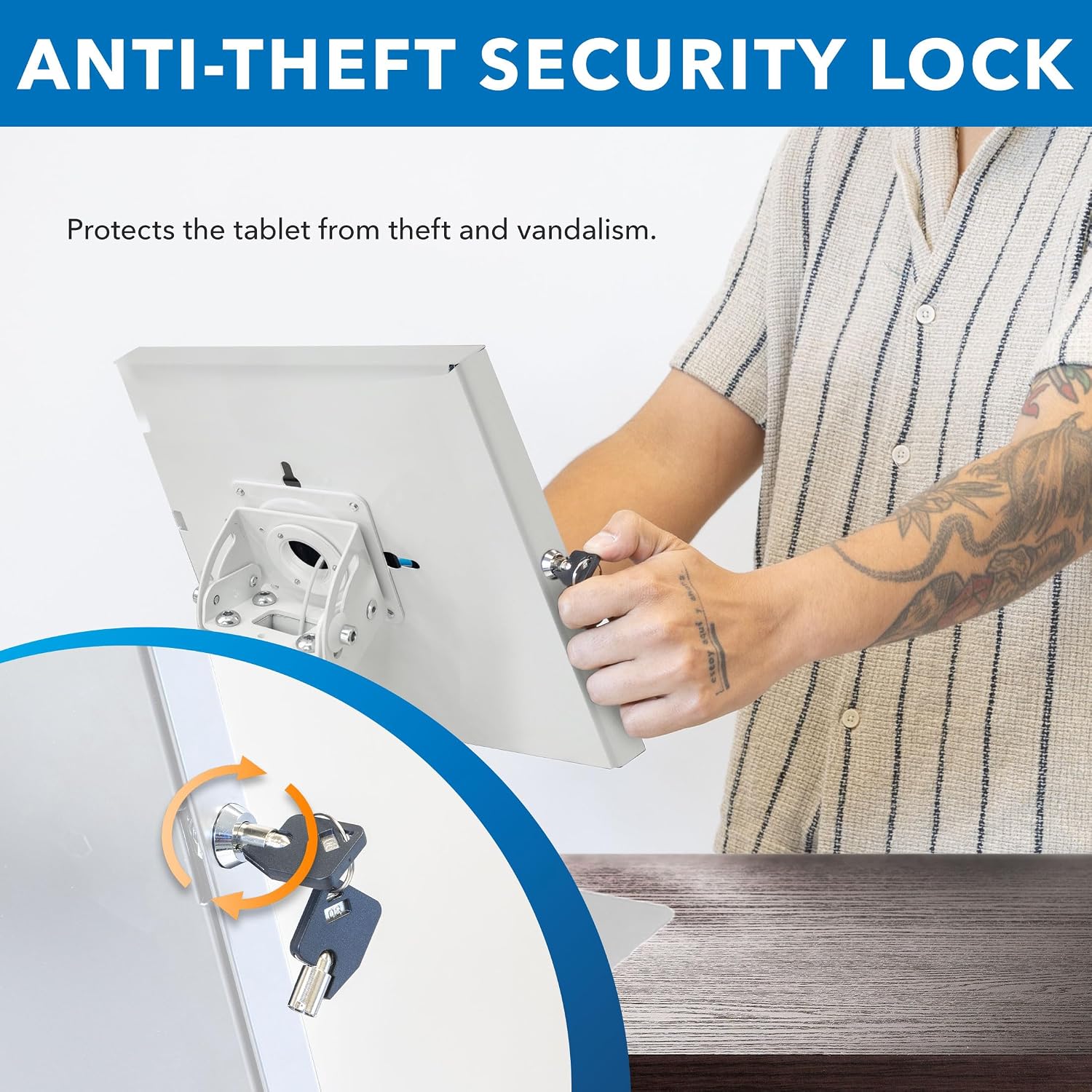 iPad Kiosk Stand, Anti-Theft Steel Countertop Enclosure, White | Locking POS Tablet Stand for Retail, Freestanding or