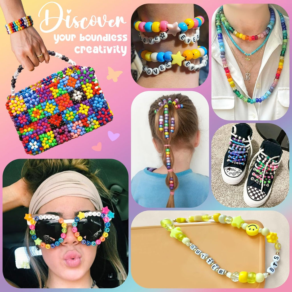 4200Pcs Pony Beads for Bracelet Making Kit, 48 Colors Kandi Beads Bracelet Kit, 2500PCS Rainbow Candy, 1700PCS