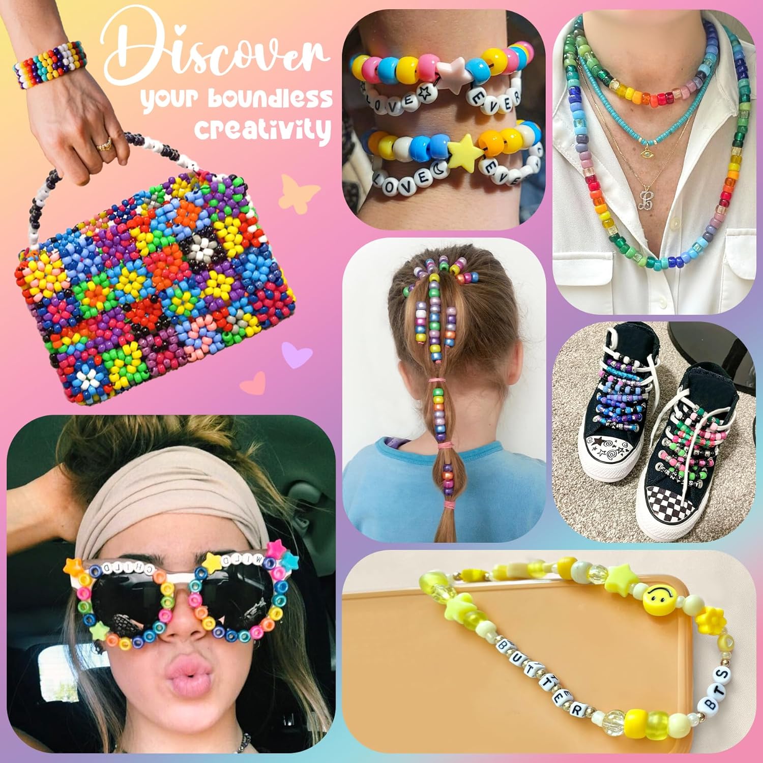 4200Pcs Pony Beads for Bracelet Making Kit, 48 Colors Kandi Beads Bracelet Kit, 2500PCS Rainbow Candy, 1700PCS