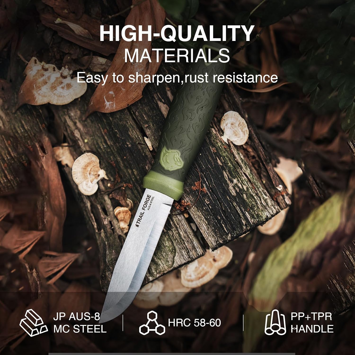 TrailForge Fixed Blade Knife with Sheath,9.67-Inch | FullTang Blade Bushcraft Knife for Camping,Outdoor, Survival
