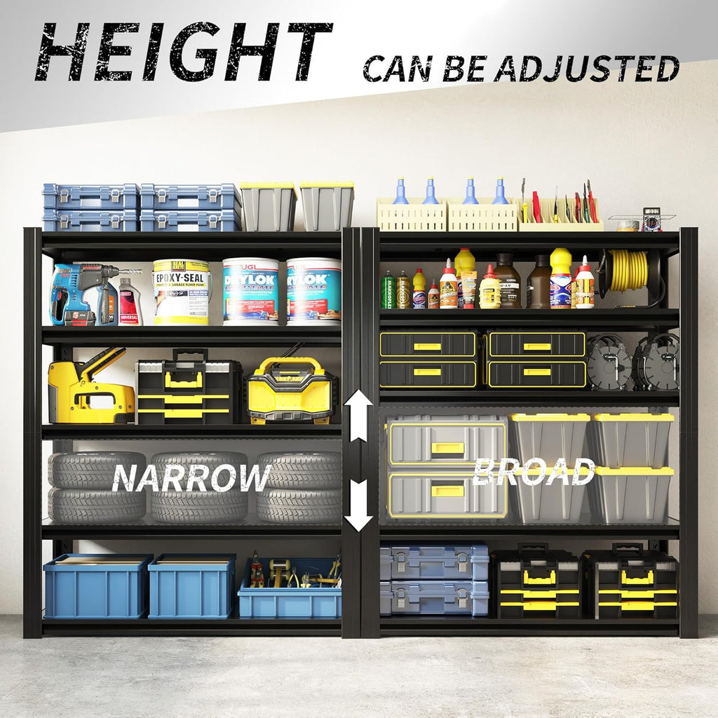 72" H Garage Shelving 2500 LBS Heavy Duty Storage Shelves, Adjustable 5 Tier Metal Shelving Unit, Metal Racks for