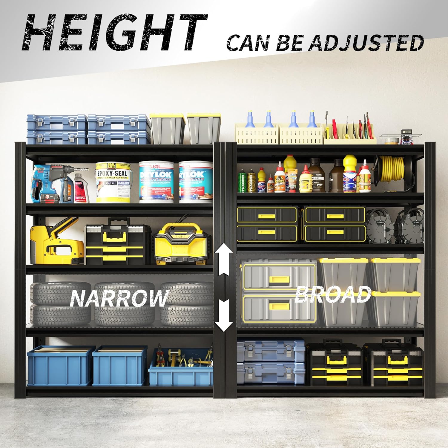 72" H Garage Shelving 2500 LBS Heavy Duty Storage Shelves, Adjustable 5 Tier Metal Shelving Unit, Metal Racks for