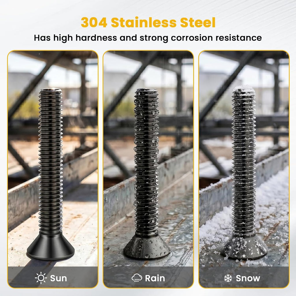 5/16-18 x 3-1/2" Flat Head Socket Cap Screws Countersunk Bolts, Stainless Steel 18-8 (304), Full Thread, Black Finish, Hex Spanner Included, 10 PCS
