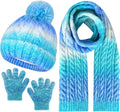 Kids Winter Hat Scarf Gloves Set, Kids Beanie Hat Long Scarf Mittens with Warm Fleece Lining for Boys Girls 3-10