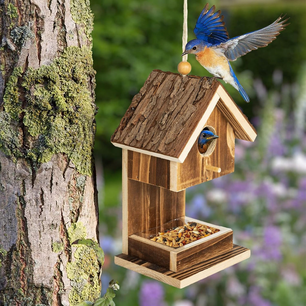 Bird Houses for Outside Hanging Bird House Feeder for Hummingbirds Cardinal Wren Bluebird Wild Birds Small Natural