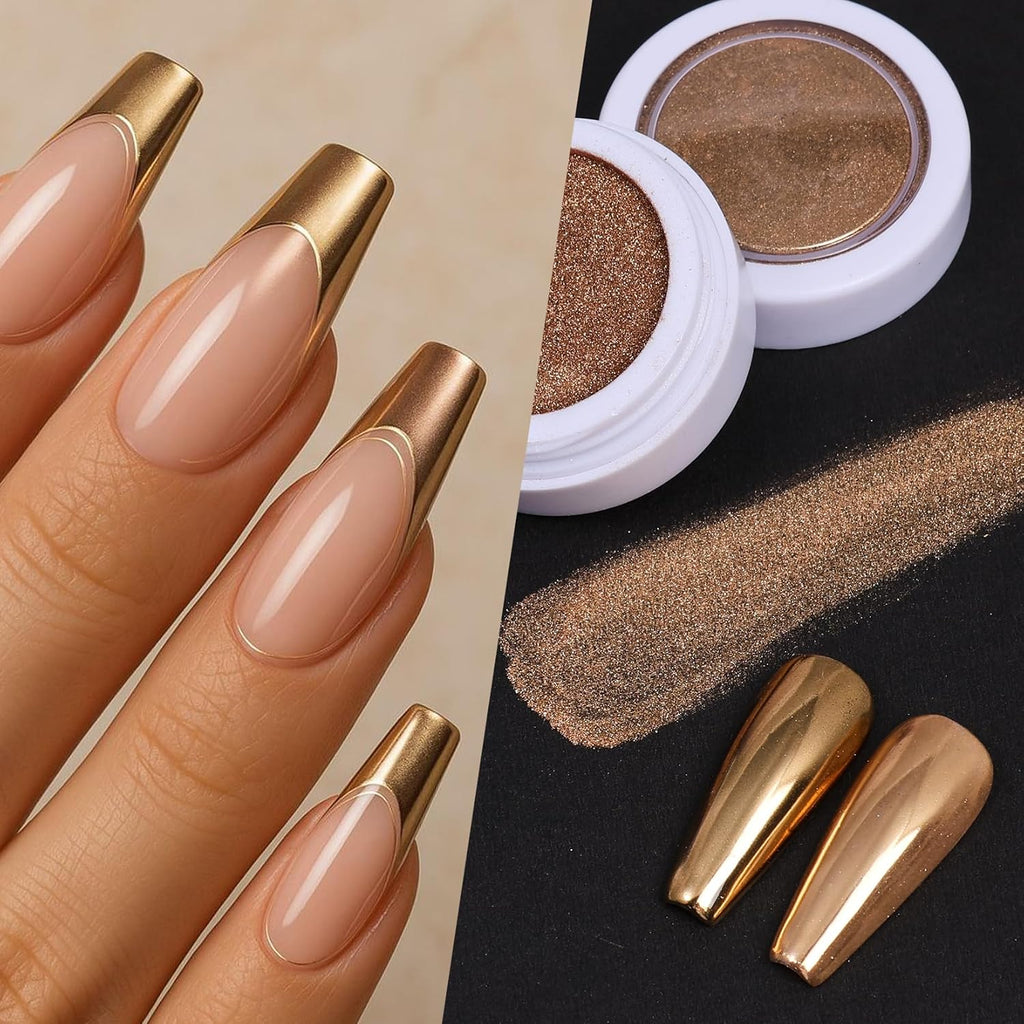 Metallic Chrome Nail Powder Set 6 Colors Magic Brown Copper Mirror Chrome Powder for Nails Holographic Glitter Gold