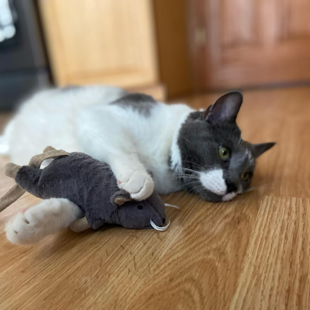 Big Mouse Bertha Cat Toy with Catnip – Lifelike Plush Mouse, Crinkle Sound, Large 7in Size, for Cuddling, Chasing