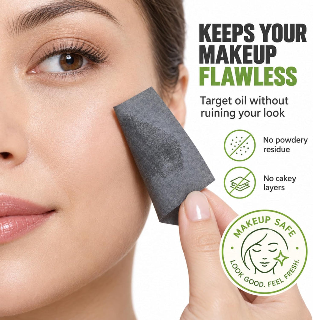 Bamboo Charcoal Oil Blotting Sheets for Face, 300 Count, 3 Pack