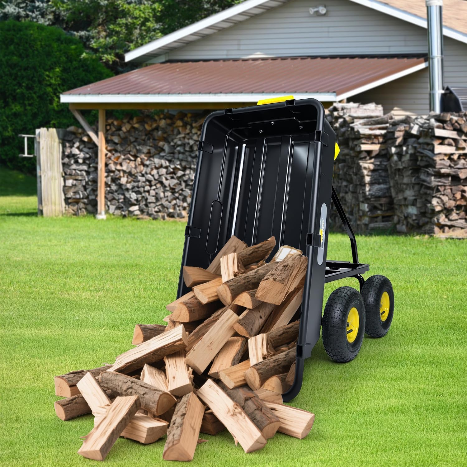 Garden Dump Cart, Heavy-Duty Utility Wagon with 950 lb Capacity, 5 Cu Ft Bed, 10" Pneumatic Tires, 180° Pivot