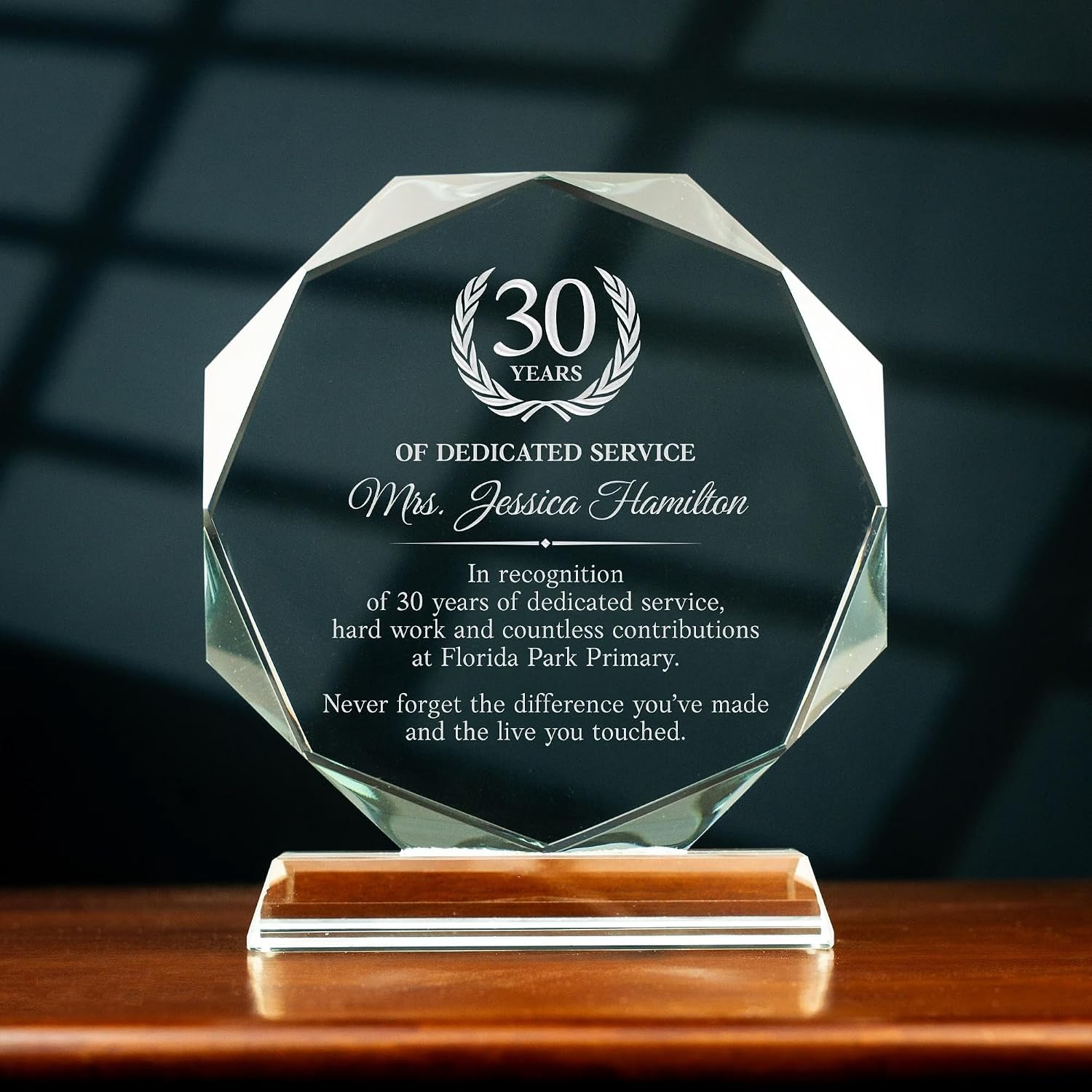 Personalized Employee Appreciation Crystal Award - Engraved Gift for Employee Recognition or Retirement - Custom 6"