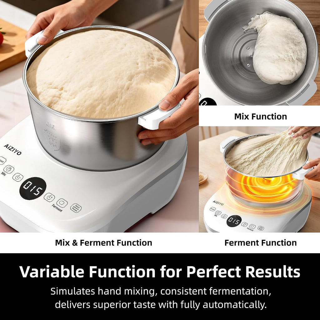 DoughChief, 7.4QT Dough Maker, Dough Mixer with Ferment Function, 304 Stainless Steel Bowl, Removeable lid, Face-up