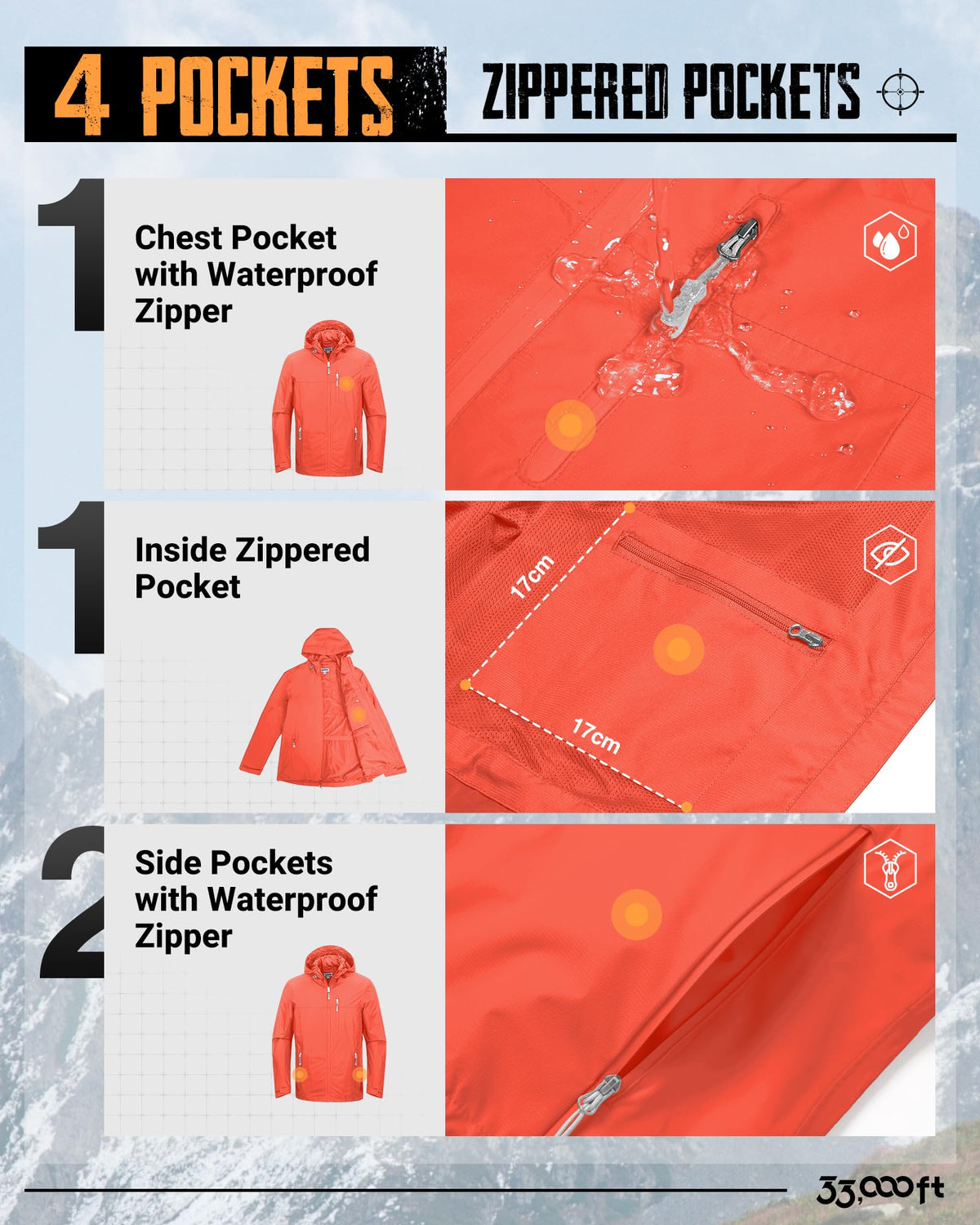 Men's Packable Rain Jacket Waterproof Raincoat with Hood