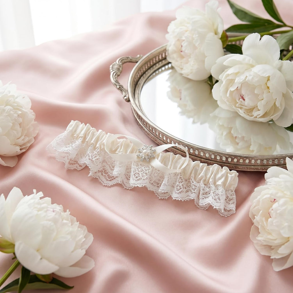 Lace Wedding Garter Set for Bride, Elastic Stretch Ribbons, Bridal Prom Leg Garters