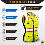 FIRST LADY Safety Vest for Women Class 2 ANSI OSHA Hi Vis Vest