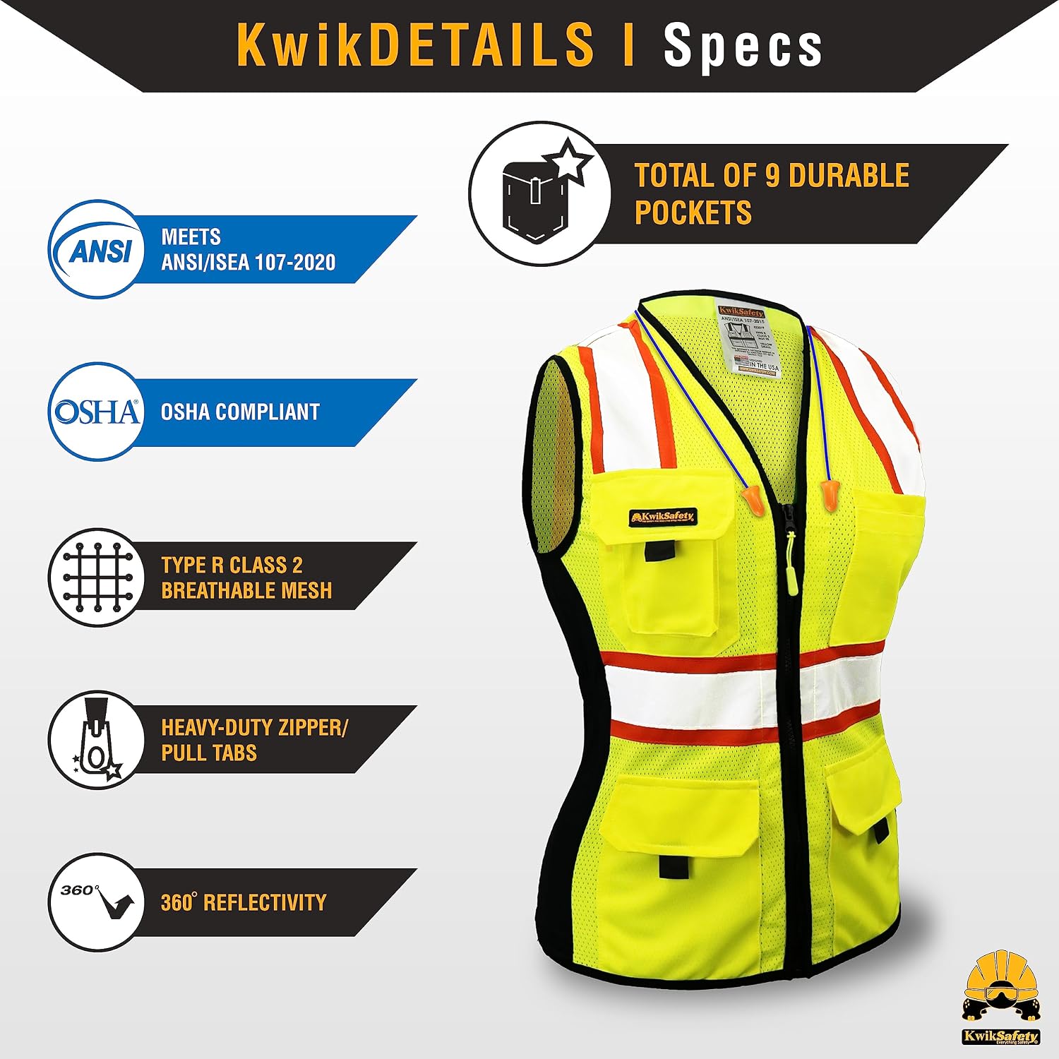 FIRST LADY Safety Vest for Women Class 2 ANSI OSHA Hi Vis Vest