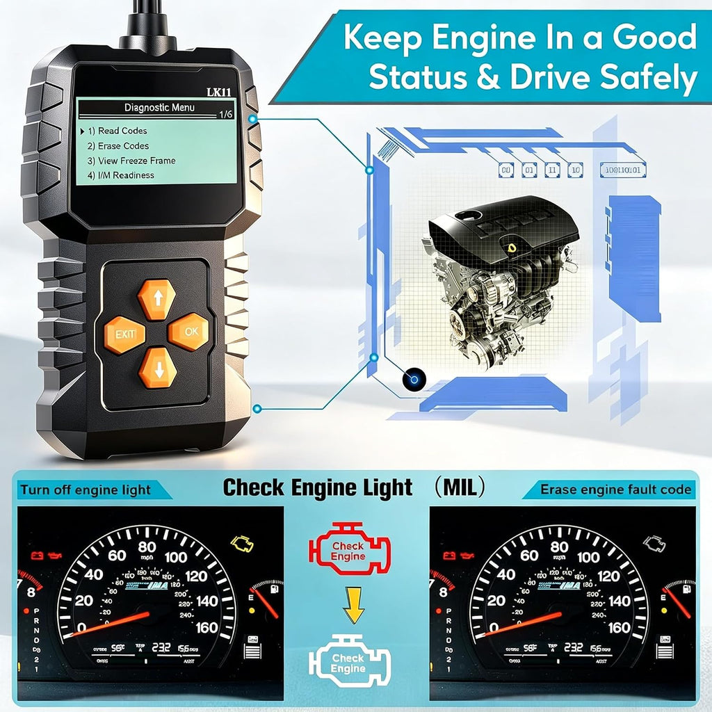 OBD2 Scanner Ease Setup Plug-Play: Clear Reset Engine Error Code | Professional Code Reader Diagnostic Scan Tools