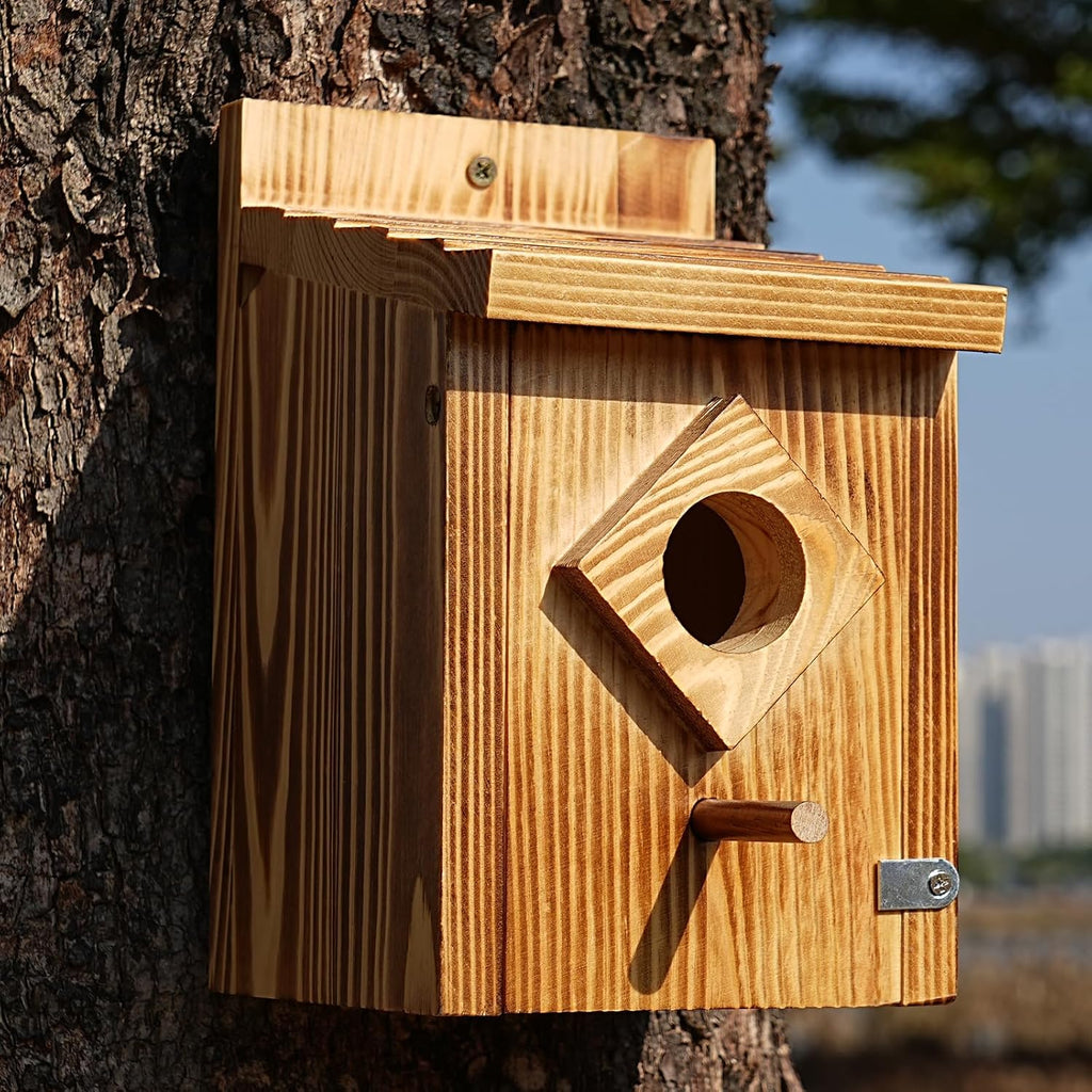 Waterproof Wooden Blue Bird House, Weather-Treated Bird Box for Outdoors