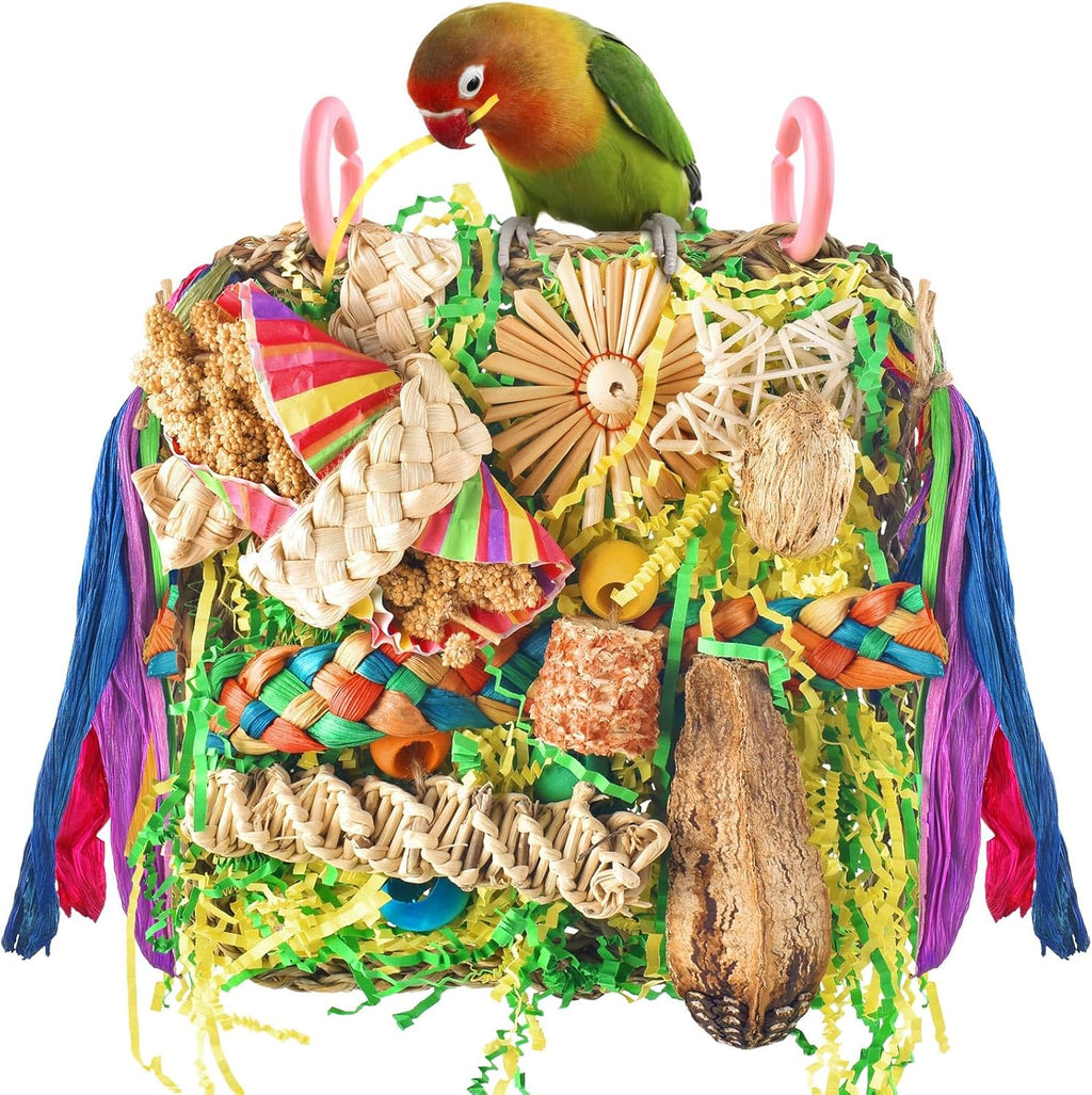 Bird Toys, Parrot Toys Foraging Swing Mat Parrot Cage Hanging Toys Birds Grass Mat Climbing Wall with Seagrass, Birds